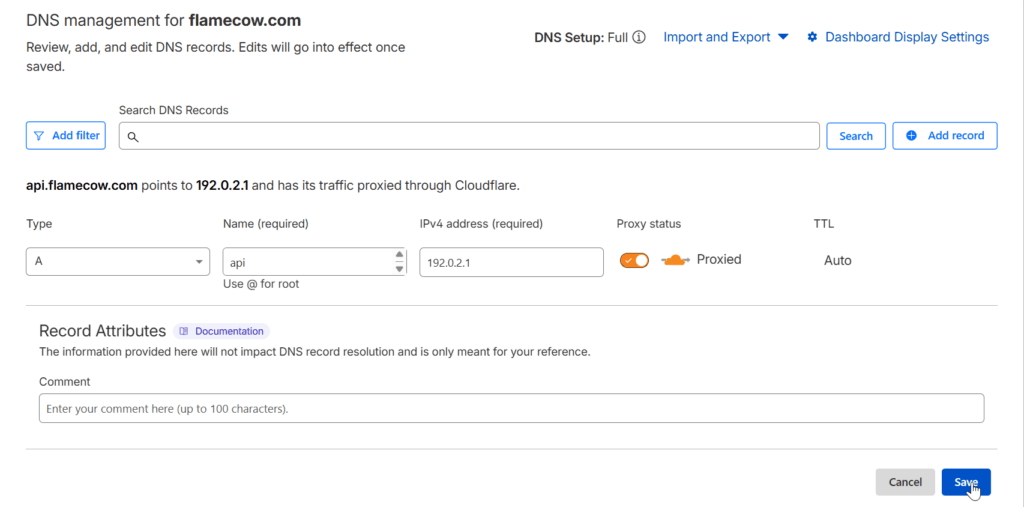 Add DNS Records for Your API Subdomains - api